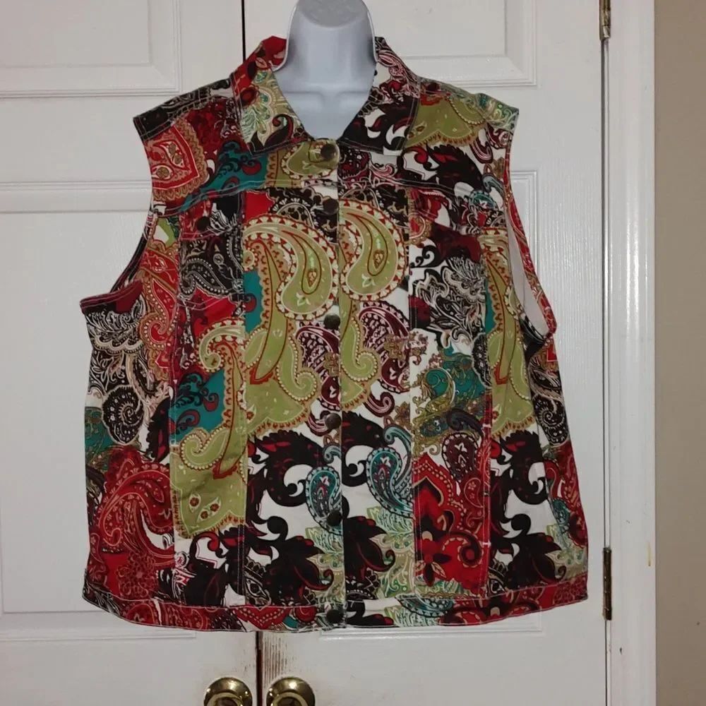 Koret  paisley  button up denim vest  fall, night out, bonfire  Sz 26W  NWOT